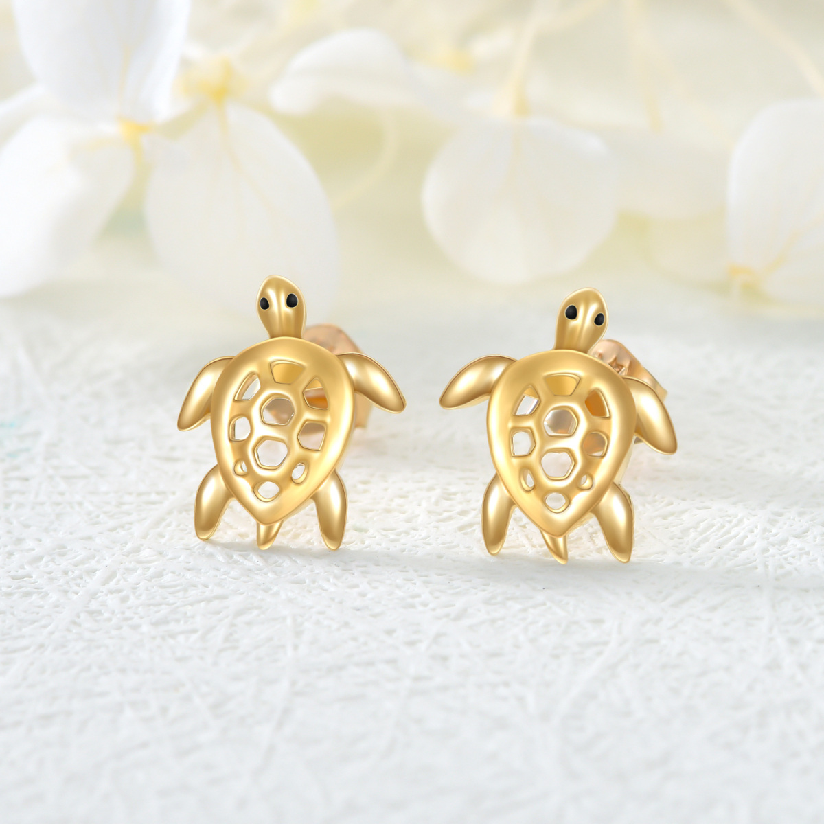 14K Gold Sea Turtle Stud Earrings-3