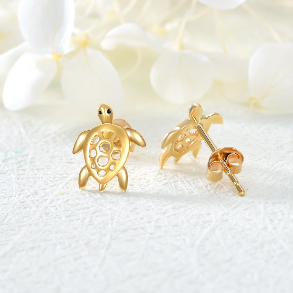 14K Gold Sea Turtle Stud Earrings-4