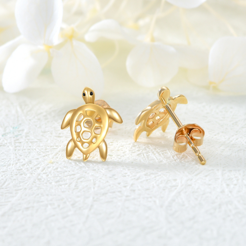 Boucles d'oreilles puces tortue de mer en or rose 10 carats-4