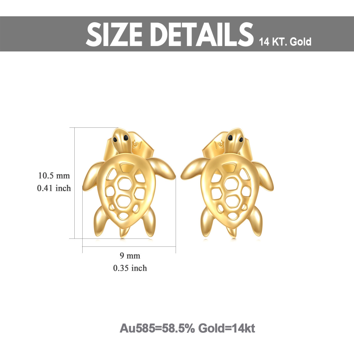 14K Gold Sea Turtle Stud Earrings-5