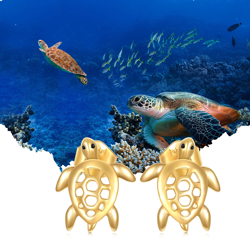Boucles d'oreilles puces tortue de mer en or rose 10 carats-6
