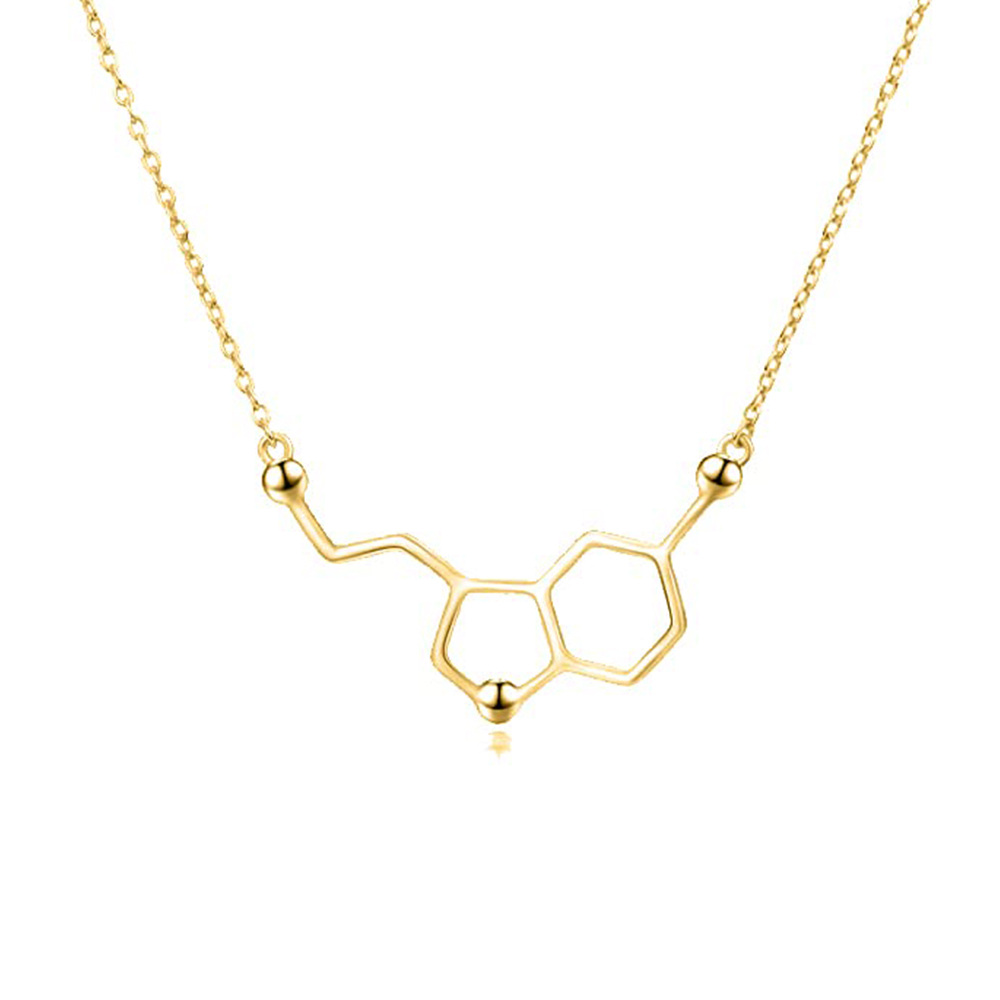 Colar com pingente de molécula de serotonina em ouro 14K-1