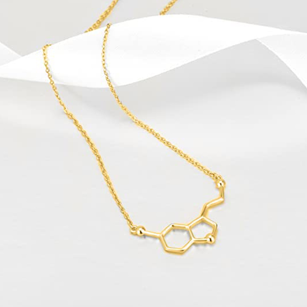 10K Gold Serotonin Molecule Pendant Necklace-3