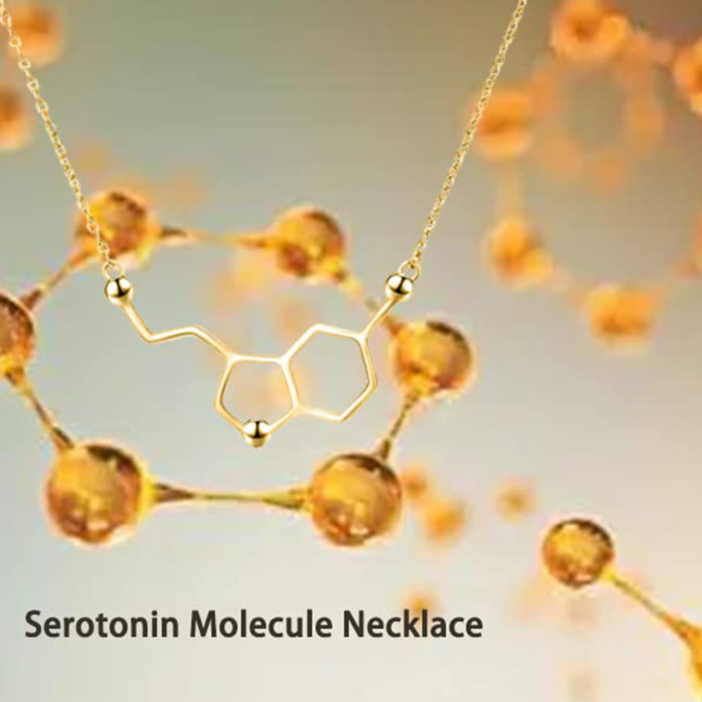 10K Gold Serotonin Molecule Pendant Necklace-4