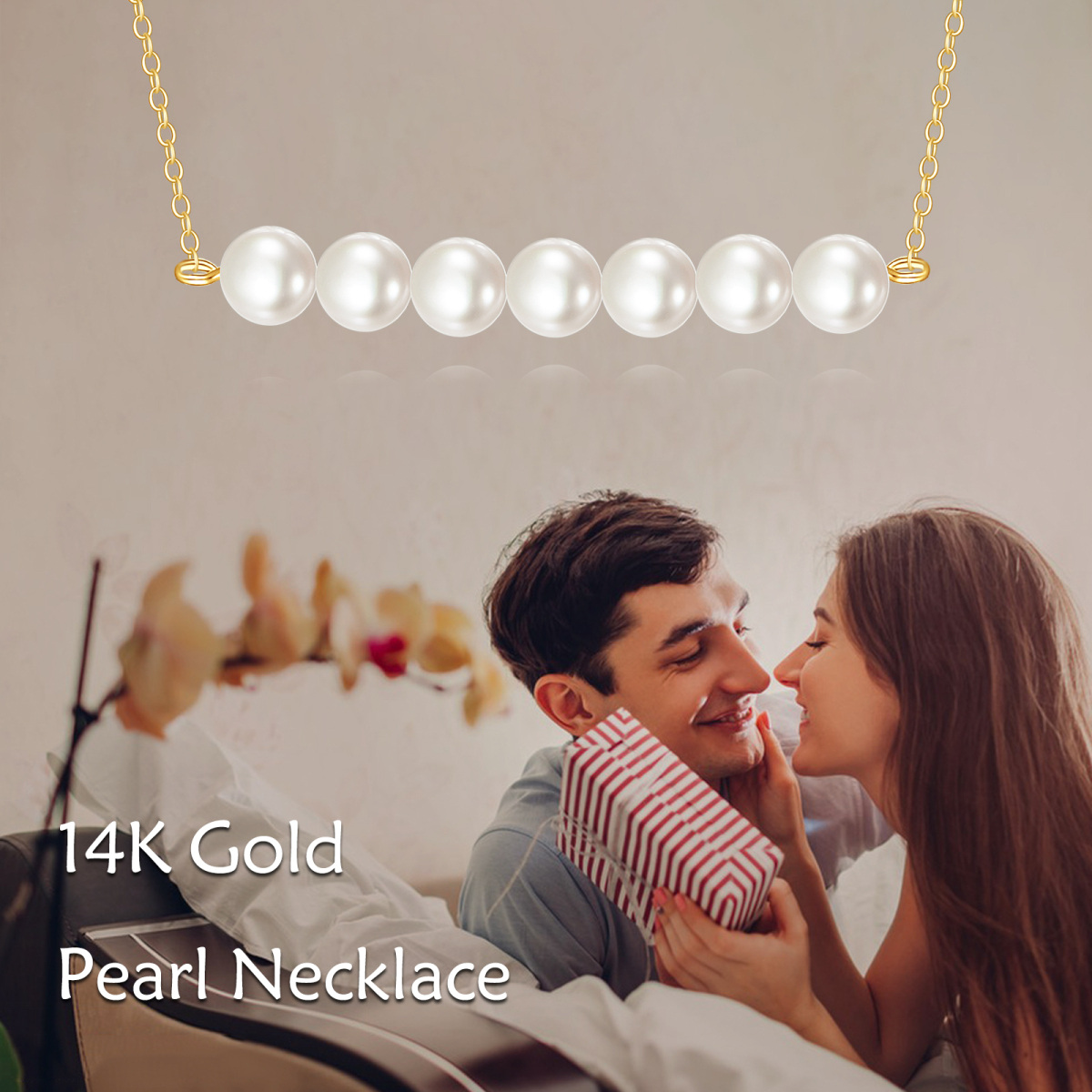 Colar com pingente de pérolas circulares de 5 mm e sete ouro 14K-6