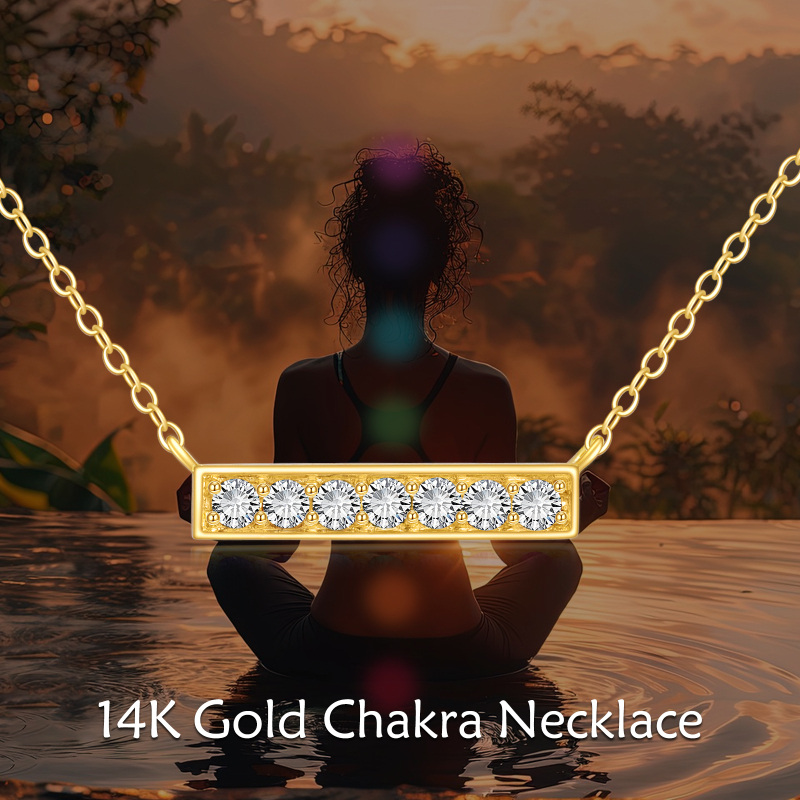 10 Karat Gold Sevent Runde Zirkonia Bar Halskette-3