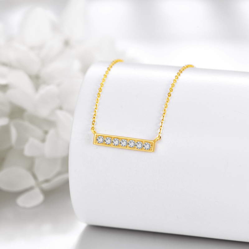 10 Karat Gold Sevent Runde Zirkonia Bar Halskette-4