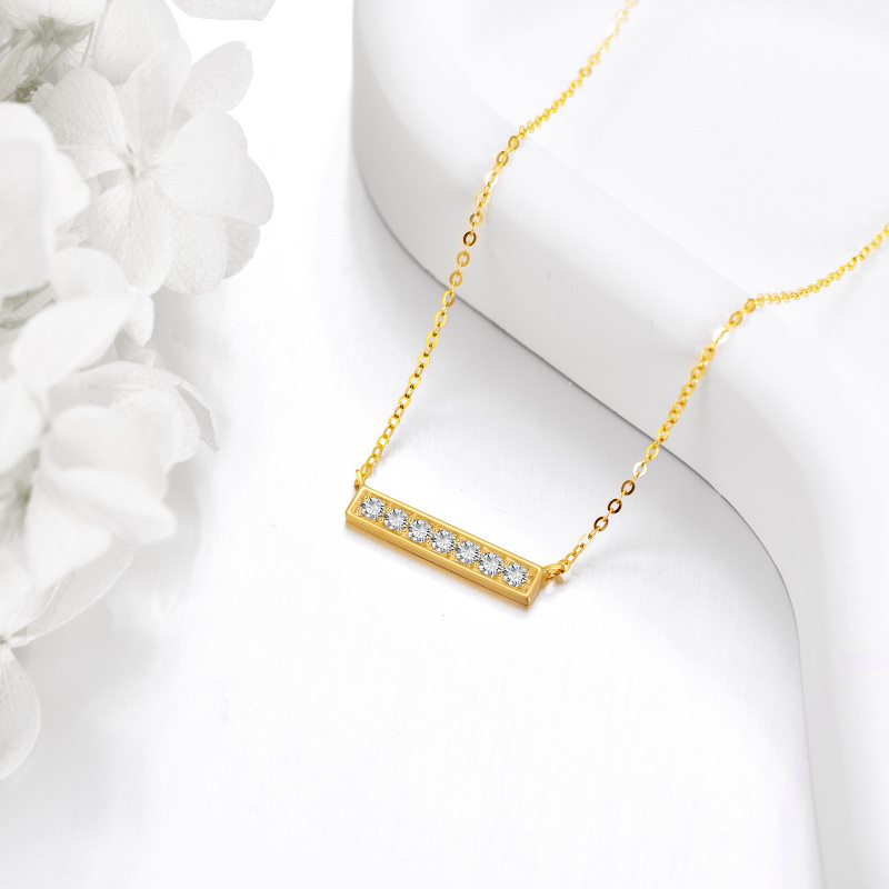 10 Karat Gold Sevent Runde Zirkonia Bar Halskette-5