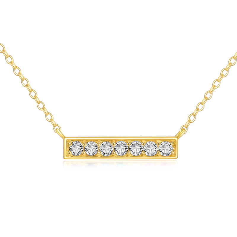 10 Karat Gold Sevent Runde Zirkonia Bar Halskette-6