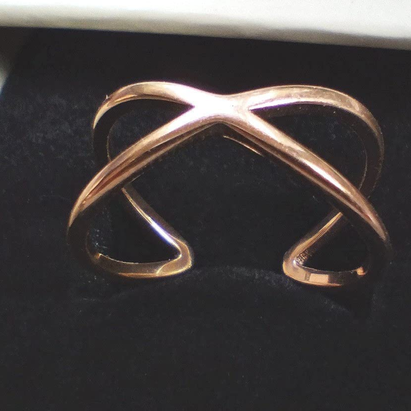 خاتم مفتوح من الذهب عيار 14 قيراطًا على شكل حرف X للنساء-3