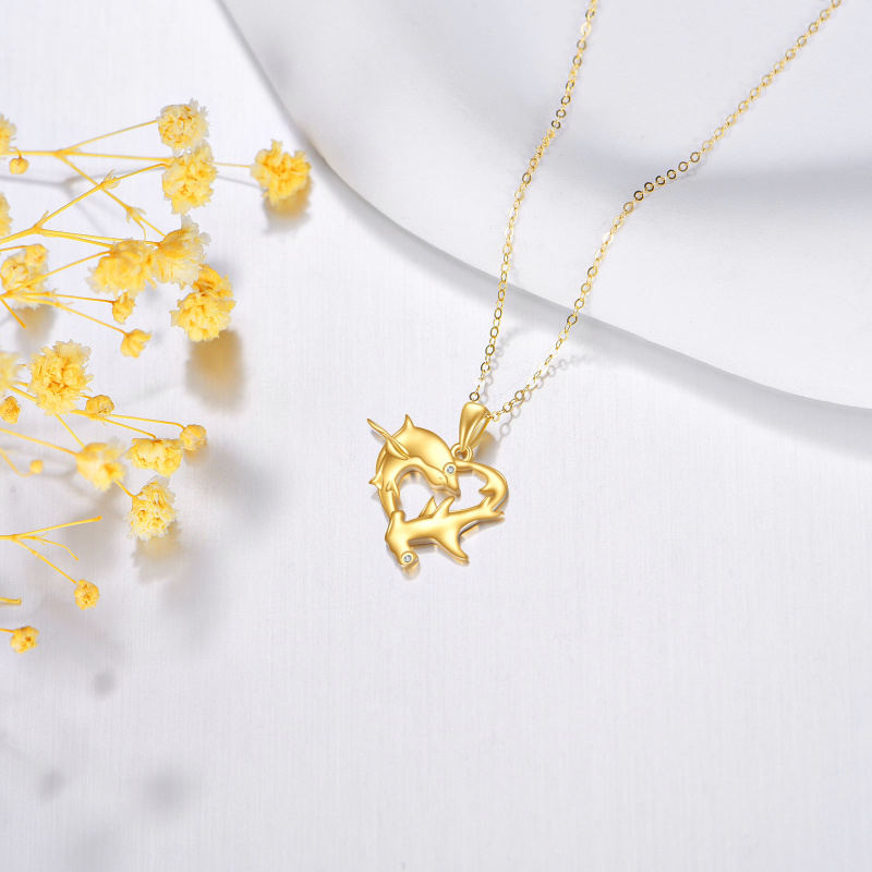 14K Gold Cubic Zirconia Shark Pendant Necklace-4