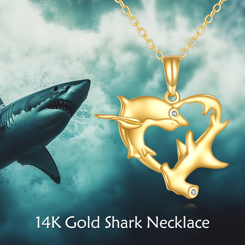 14K Gold Cubic Zirconia Shark Pendant Necklace-6
