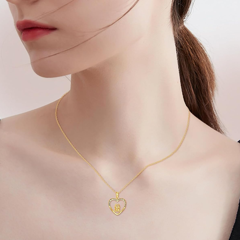 14K Gold Sisters Heart Necklace for Women-2