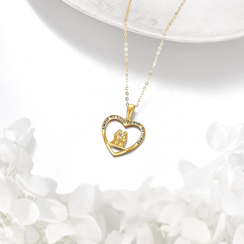 14K Gold Sisters Heart Necklace for Women-3