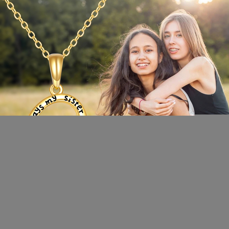 10K Gold Cubic Zirconia Sisters & Heart Pendant Necklace with Engraved Word-6