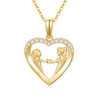 14K Gold Cubic Zirconia Sisters & Heart Pendant Necklace-5