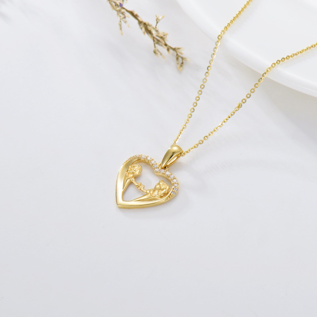 14K Oro Cúbico Zirconia Hermanas y Corazón Collar Colgante-4