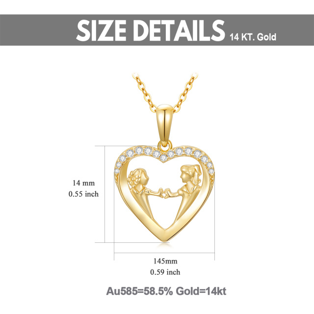 Collier en or 14K à pendentif sœurs et cœur en zircon cubique-5