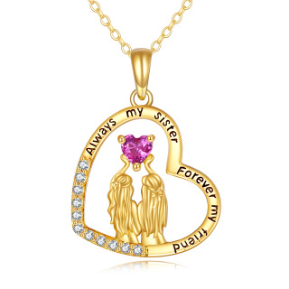 14K Gold Cubic Zirconia 2 Sisters in Heart Pendant Necklace-2