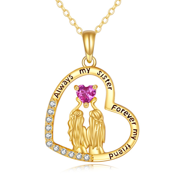 Collana con ciondolo a cuore con 2 sorelle in zirconia cubica in oro 14K