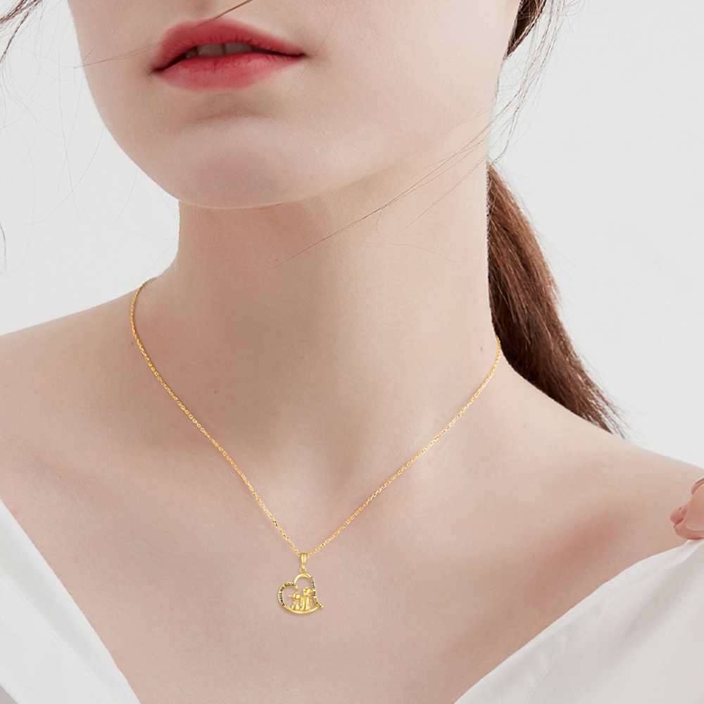 Collar con colgante de corazón de hermanas en oro de 10 quilates con palabra grabada-2