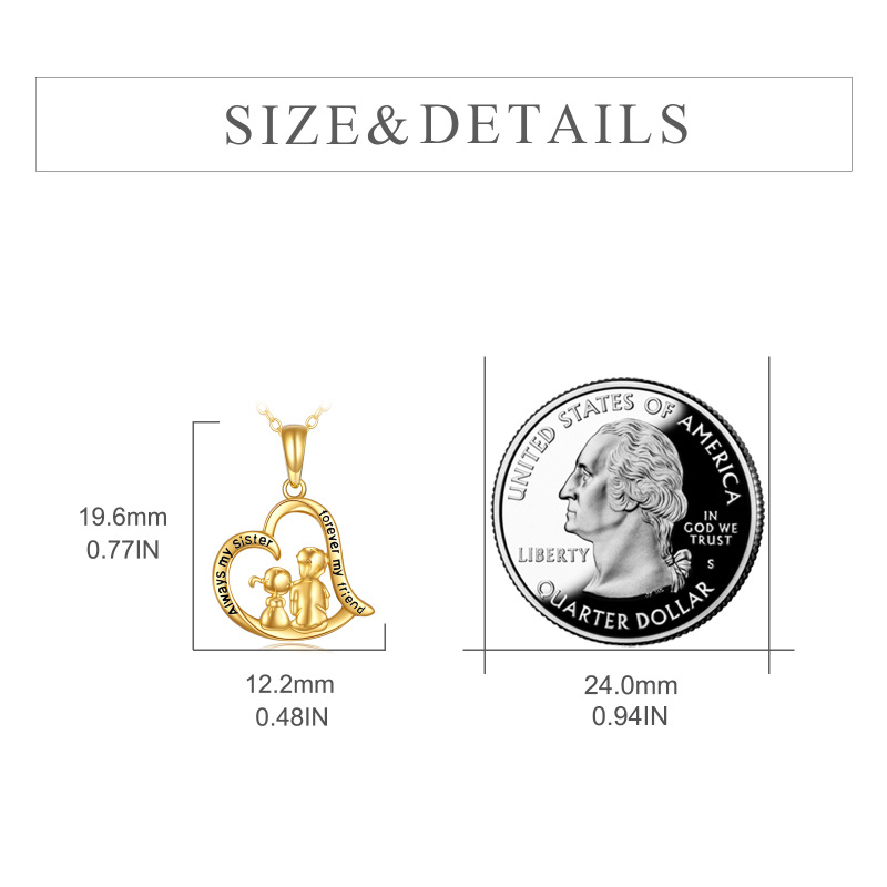 Colar com pendente coração e irmãs em ouro branco 10K com palavra gravada.-6