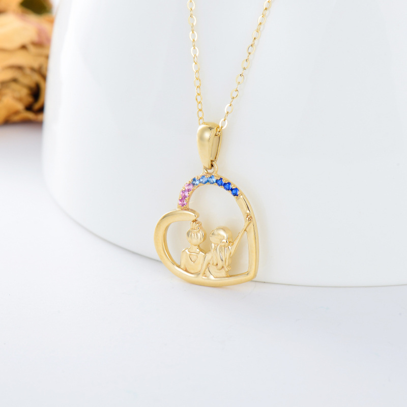 10K Gold Cubic Zirconia Sisters & Heart Pendant Necklace-3