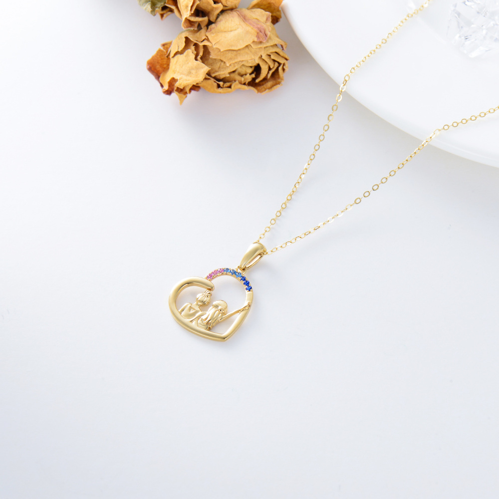 10K Gold Cubic Zirconia Sisters & Heart Pendant Necklace-4