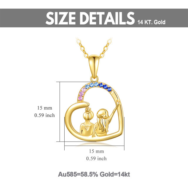 14K Oro Cúbico Zirconia Hermanas y Corazón Collar Colgante-5