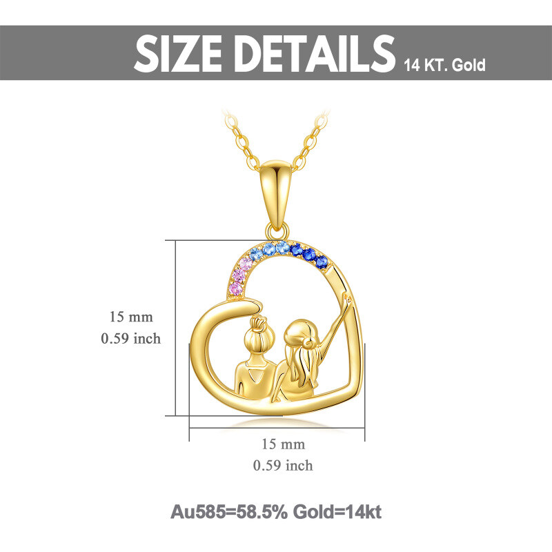 10K Gold Cubic Zirconia Sisters & Heart Pendant Necklace-5