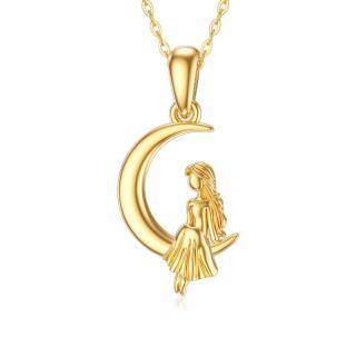 10K Gold Sisters & Moon Pendant Necklace-44