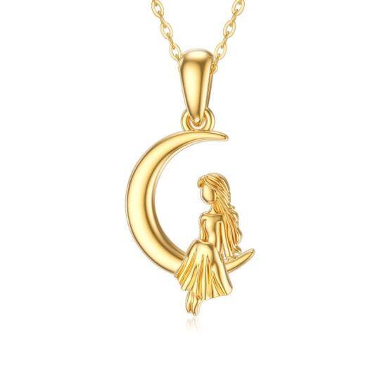 14K Gold Sisters & Moon Pendant Necklace