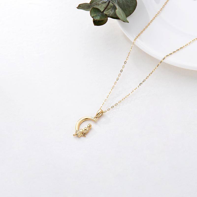 18K Gold Sisters & Moon Pendant Necklace-4