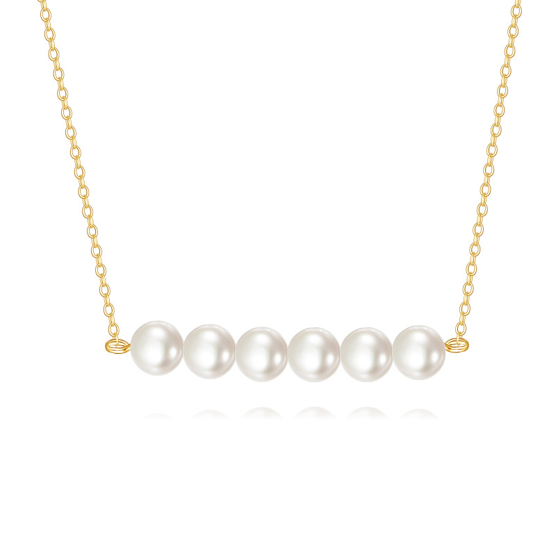 10K Gold Six Circular 5MM Pearls Pendant Necklace-10