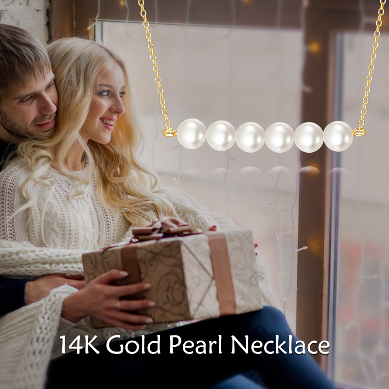 Collar con colgante de seis perlas circulares de 5 mm en oro de 10 quilates-6