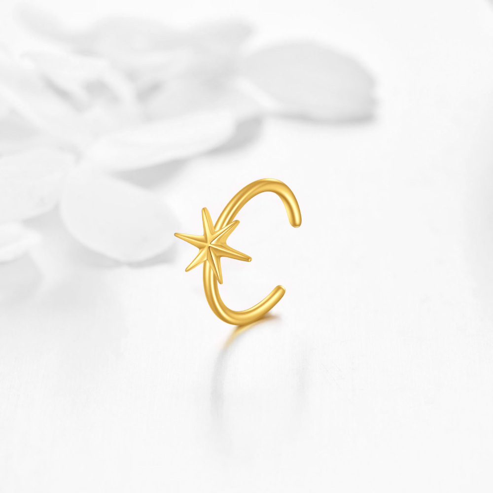 10K Gold Six Pointed Star Single Cuff Earrings-4