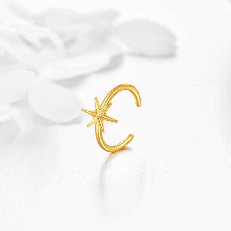 14K Gold Six Pointed Star Single Cuff Earrings-4
