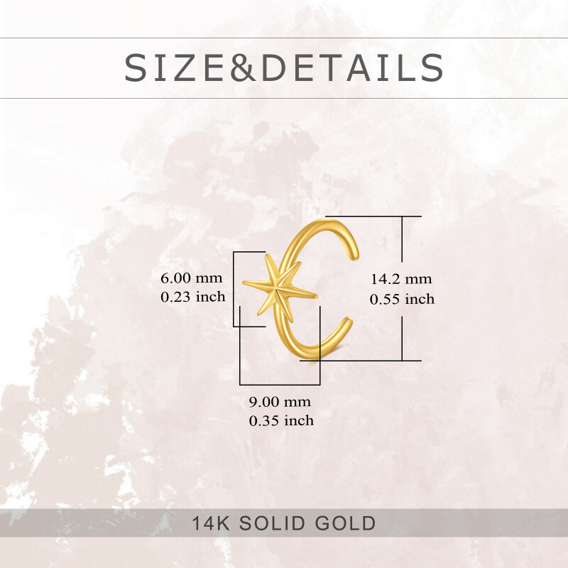 14K Gold Six Pointed Star Single Cuff Earrings-5