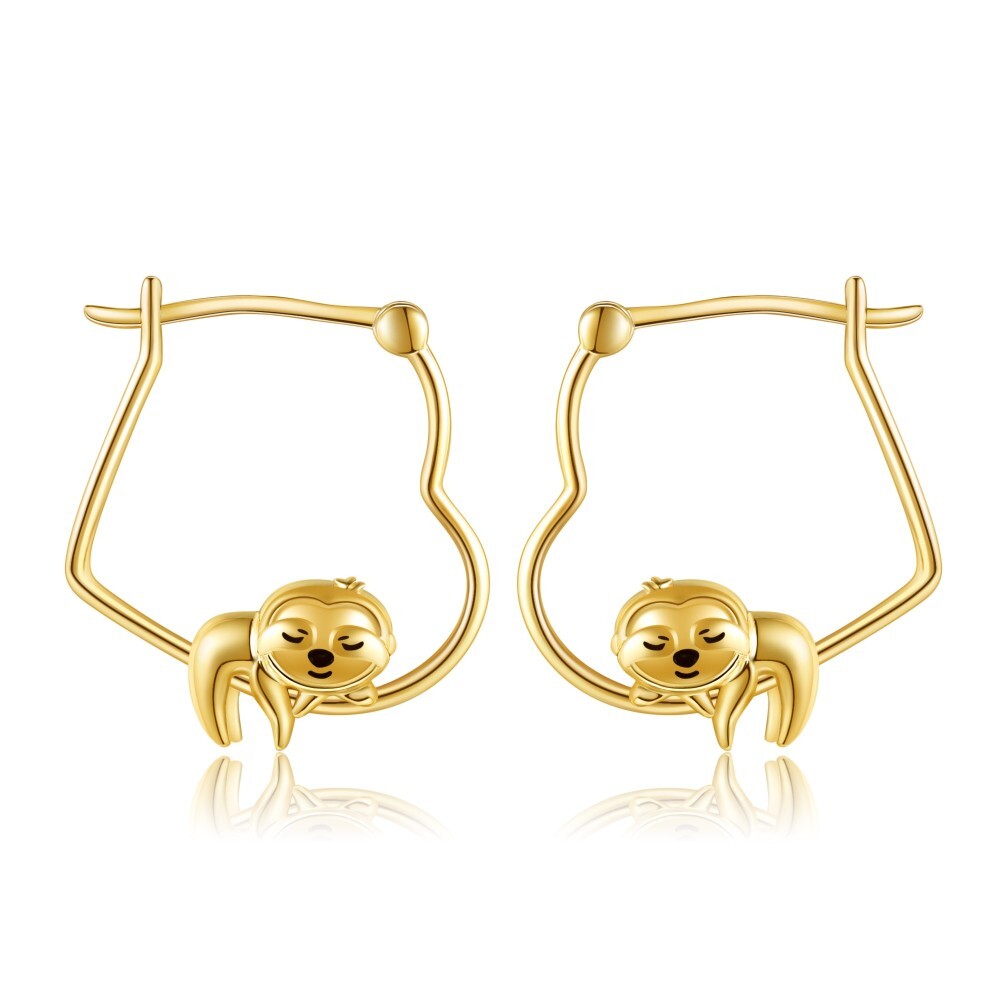10K Gold Sloth Hoop Earrings-1