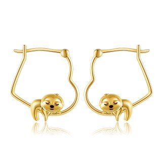 10K Gold Sloth Hoop Earrings-18