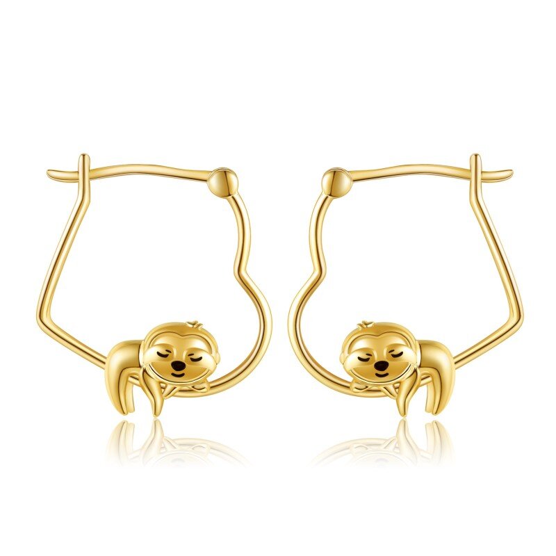 10K Gold Sloth Hoop Earrings-8