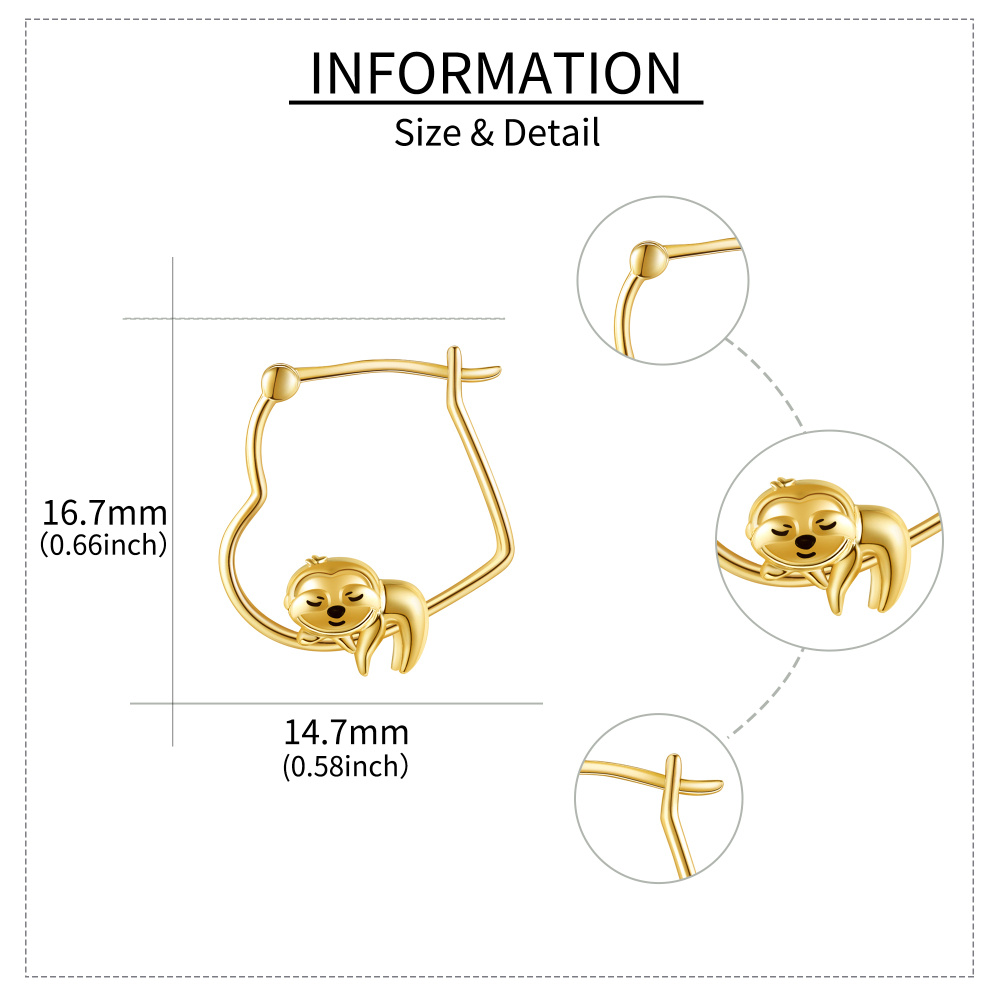 10K Gold Sloth Hoop Earrings-6