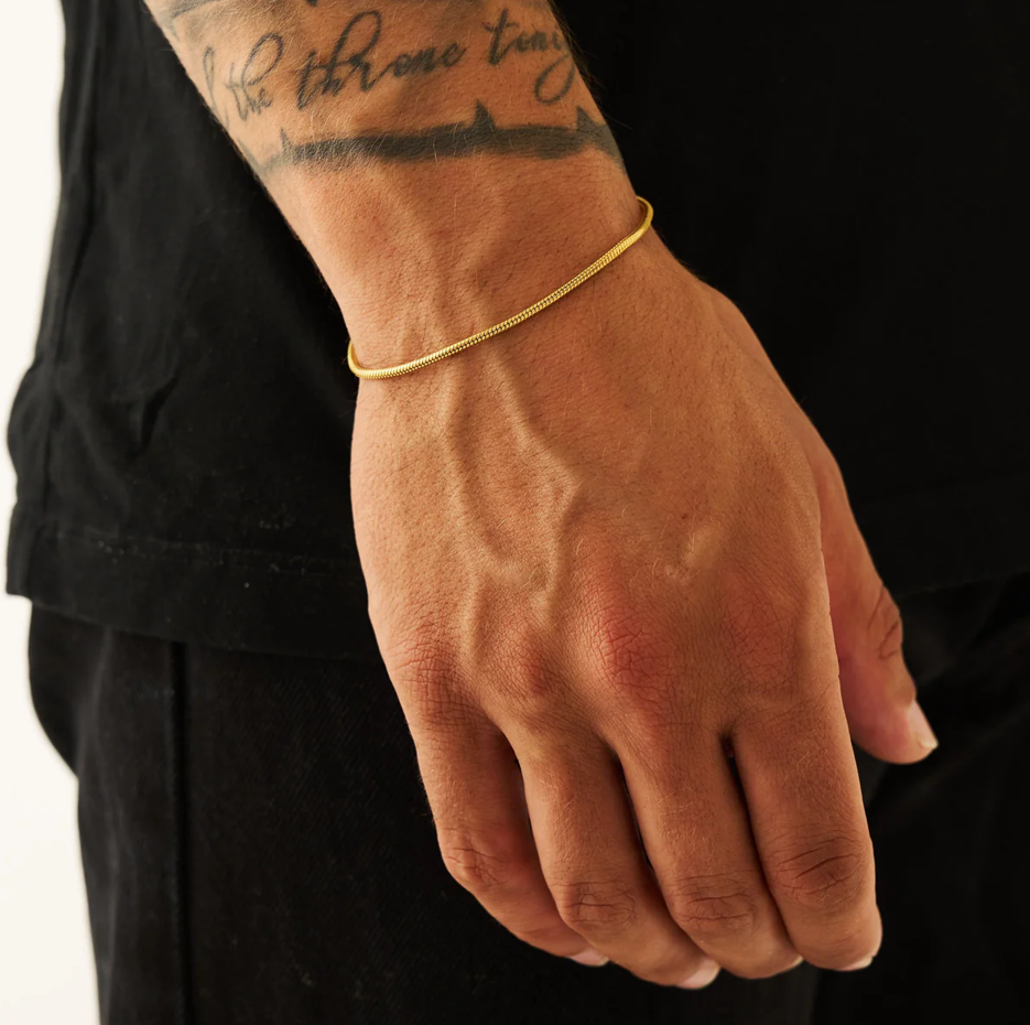 Sterling Silver with Yellow Gold Plated Snake Chain Bracelet 2mm-2