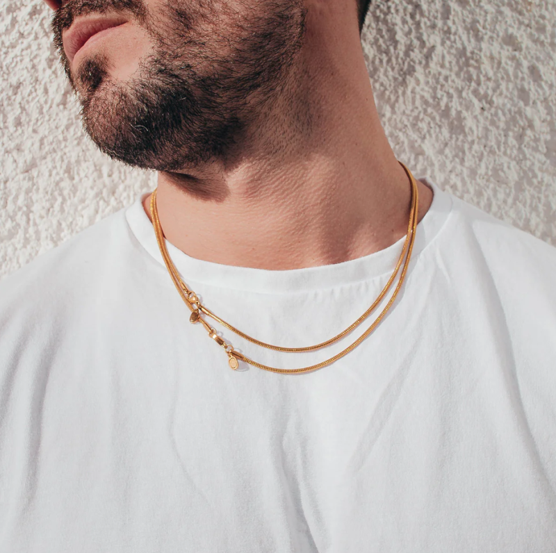 Colar com corrente de cobra em ouro rosa 10K-2