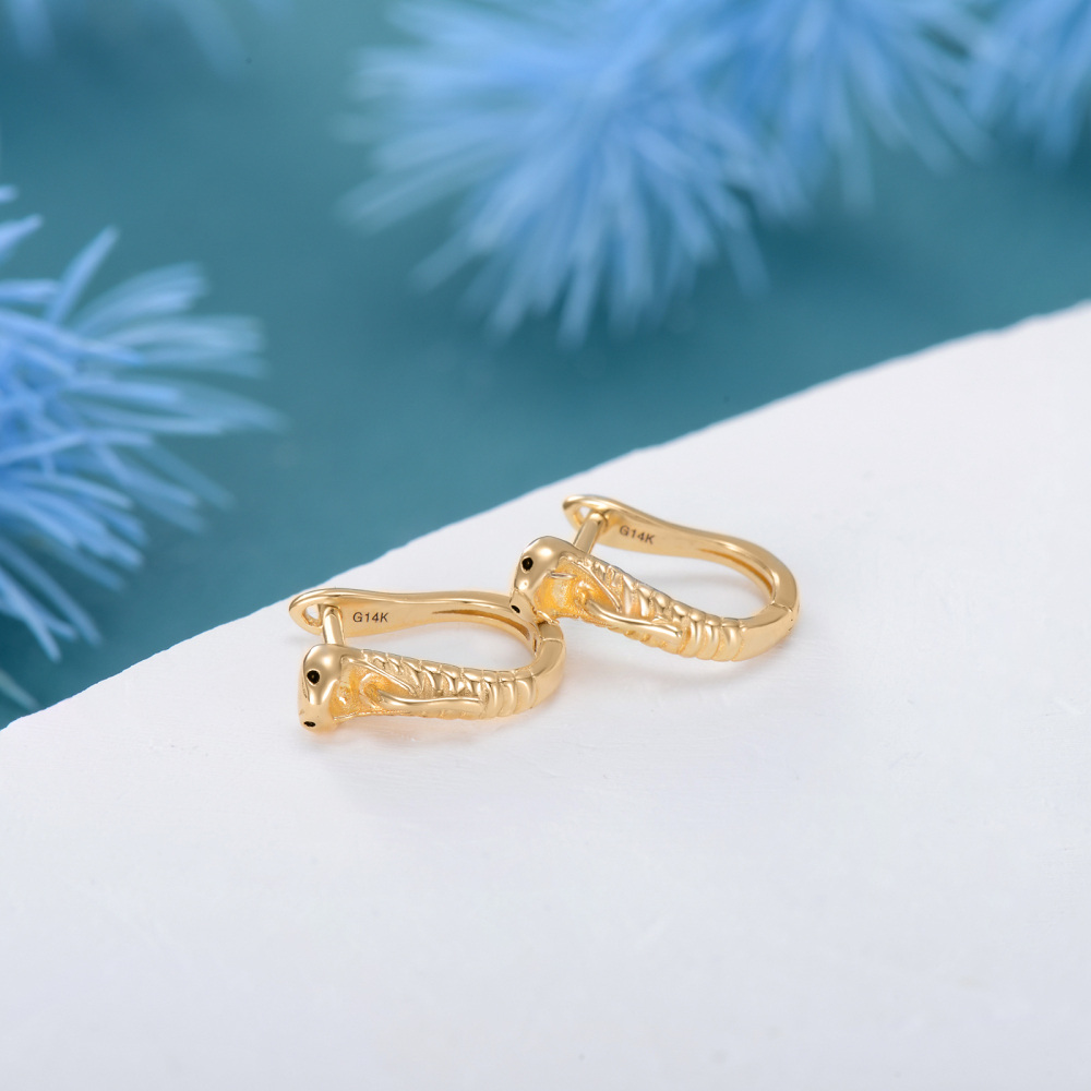 10K Gold Snake Stud Earrings-4