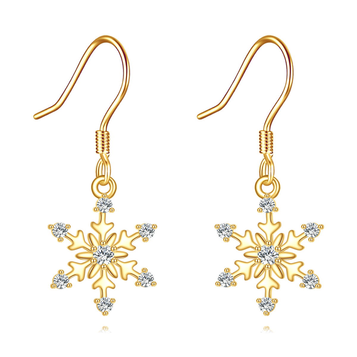 18K Gold Cubic Zirconia Snowflake Drop Earrings-1