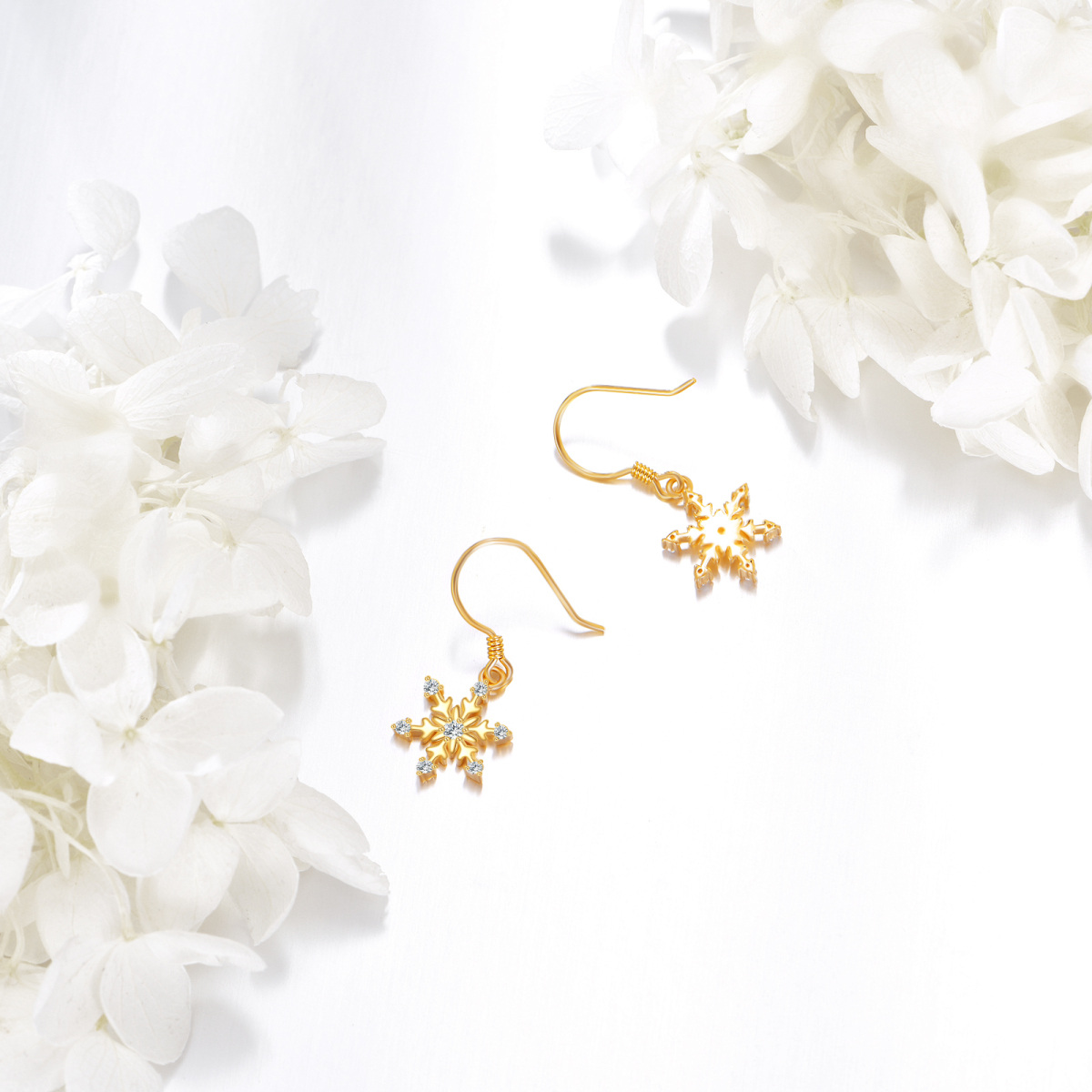 14K Gold Cubic Zirconia Snowflake Drop Earrings-3