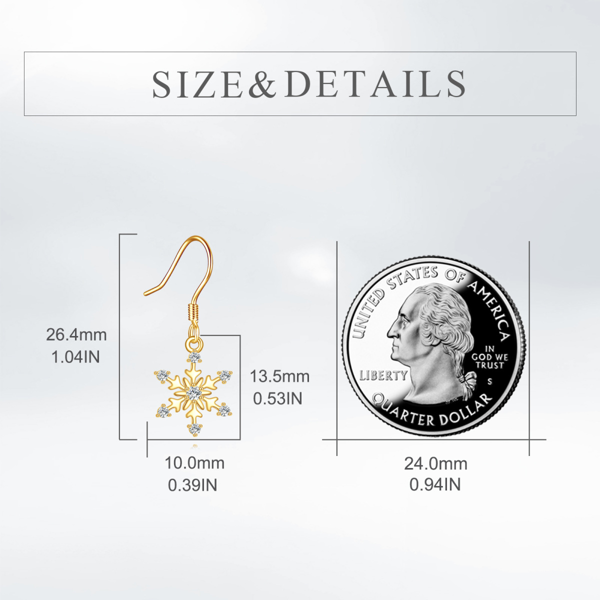 18K Gold Cubic Zirconia Snowflake Drop Earrings-5