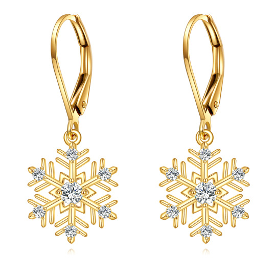 14K Gold Cubic Zirconia Snowflake Drop Earrings