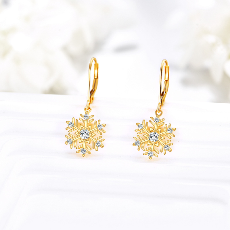 Brincos de gota de floco de neve de zircônia cúbica de ouro 10K-3